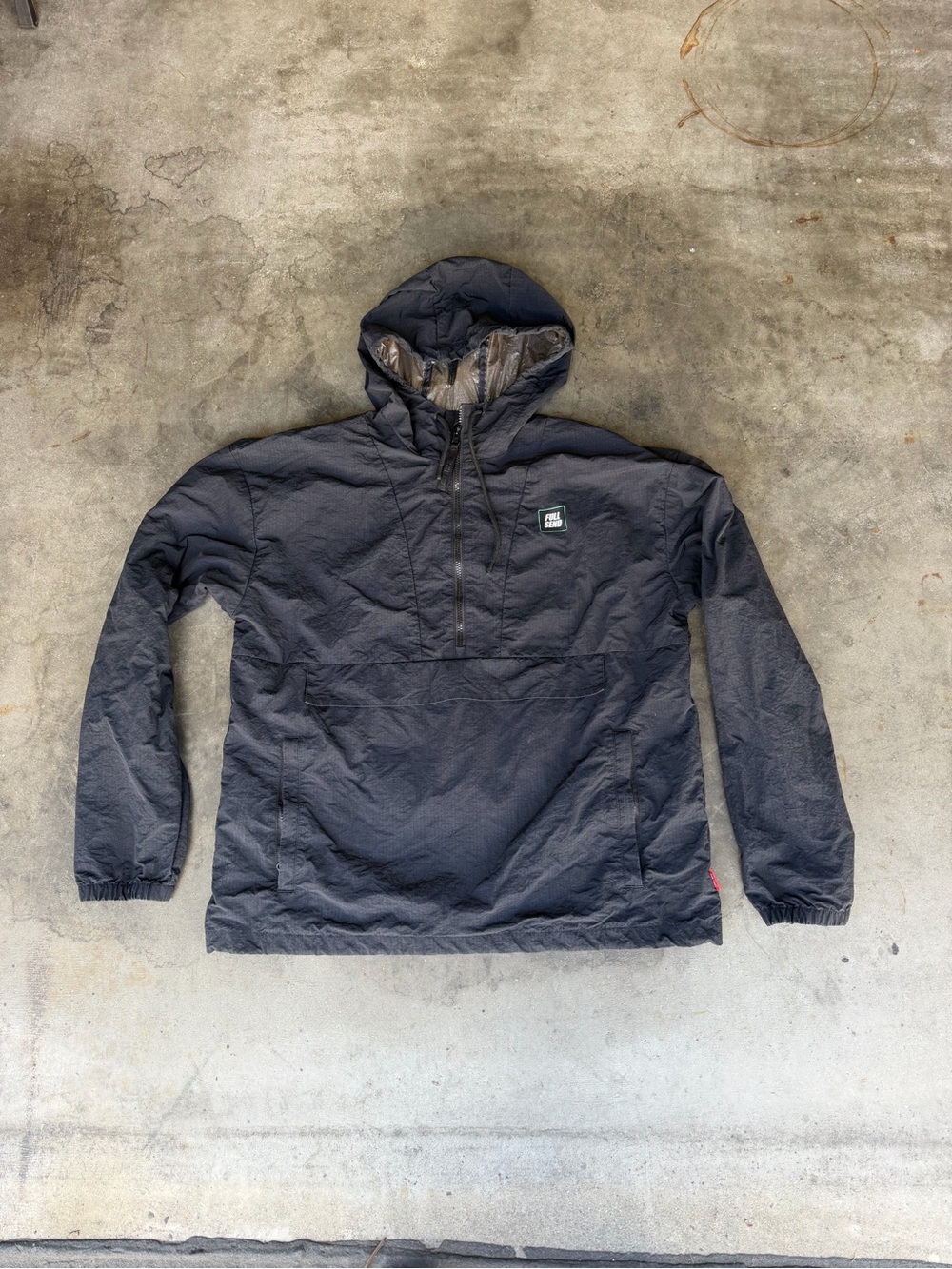 FULL SEND Windbreaker Jacket Hooded Black 1/4 Zip Logo Men’s L